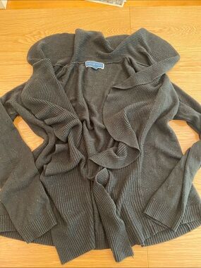 Cute! Karen Scott Black Ruffle-Front Open Cardigan M